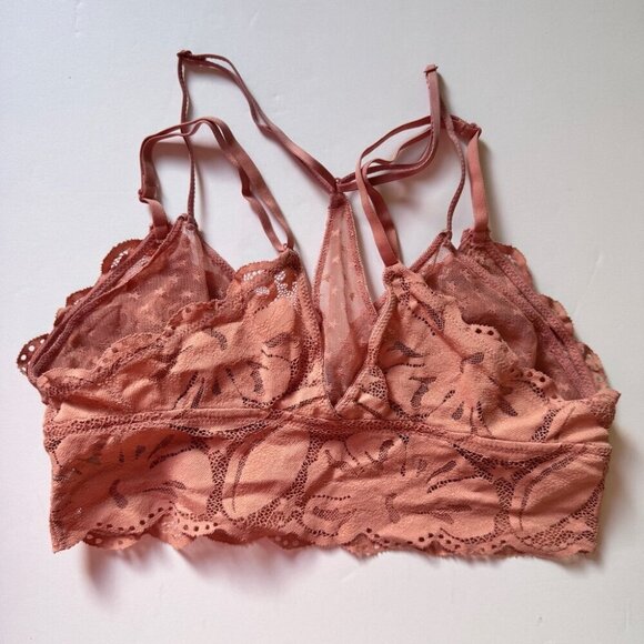 Aerie Bra Bralette Dusty Rose Layered Floral & Star Sheer Feminine Print Sz M - Picture 9 of 11